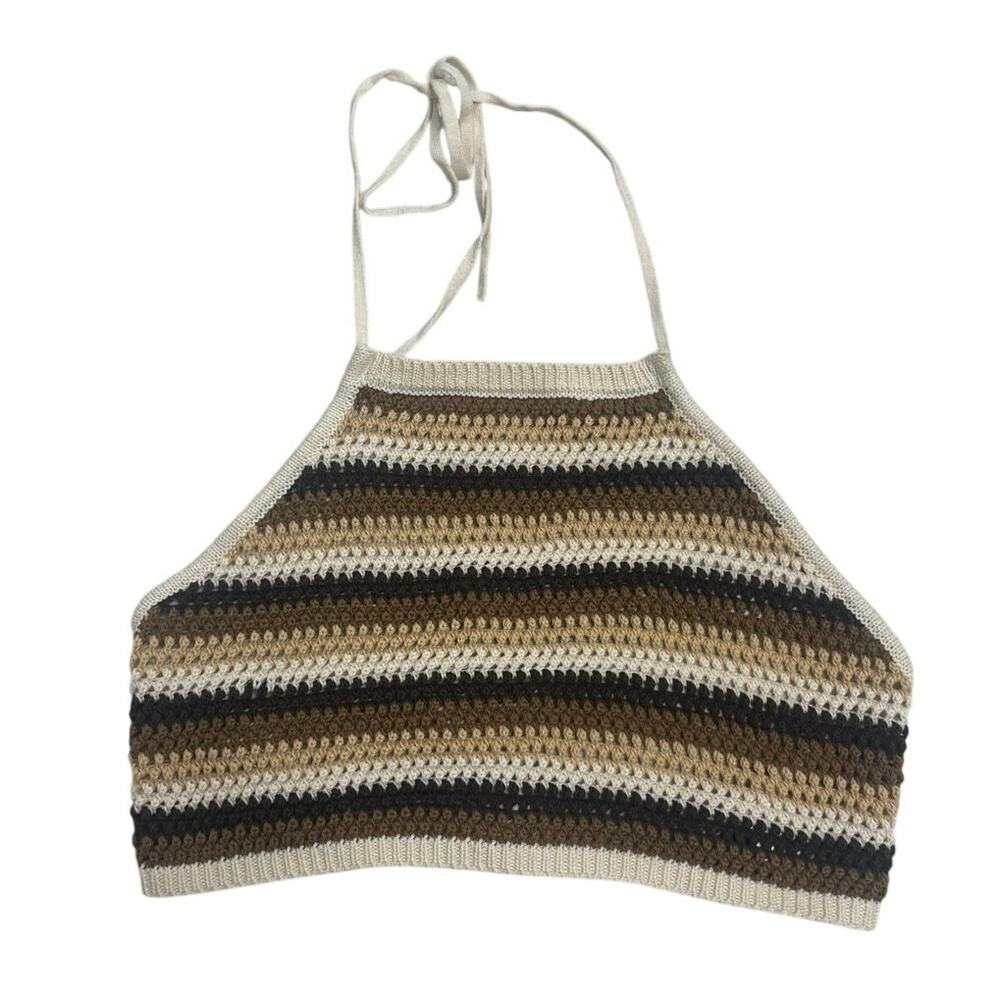 Ardene Crochet Halter Top 🤎🌿 Striped Boho Knit L/XL